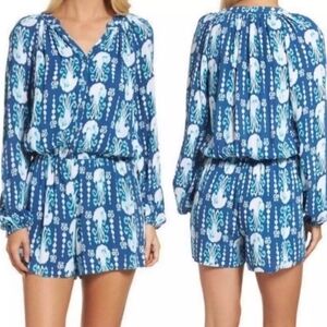 $168 NEW Lilly Pulitzer ELSA ROMPER Indigo Get in Line Blue White GAUZE Size XXS